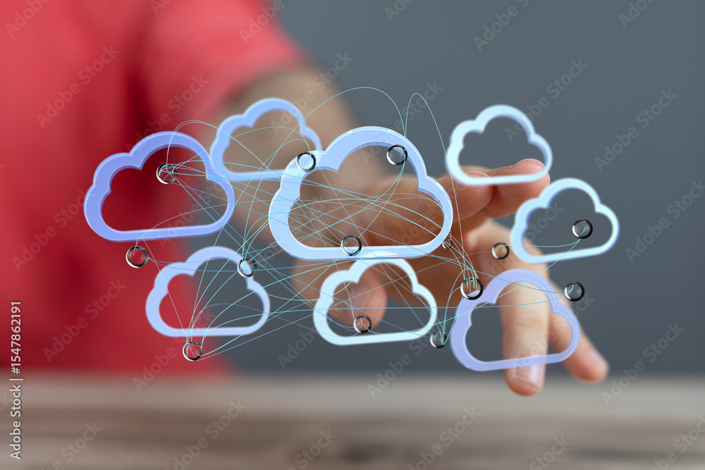 Poster Image depicts a hand interacting with a network of cloud icons, representing data storage, sharing, and cloud computing.