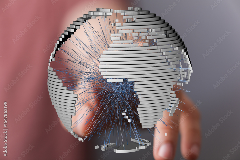 Poster Abstract 3D globe visualization. Represents global network, connectivity, data, and technology.