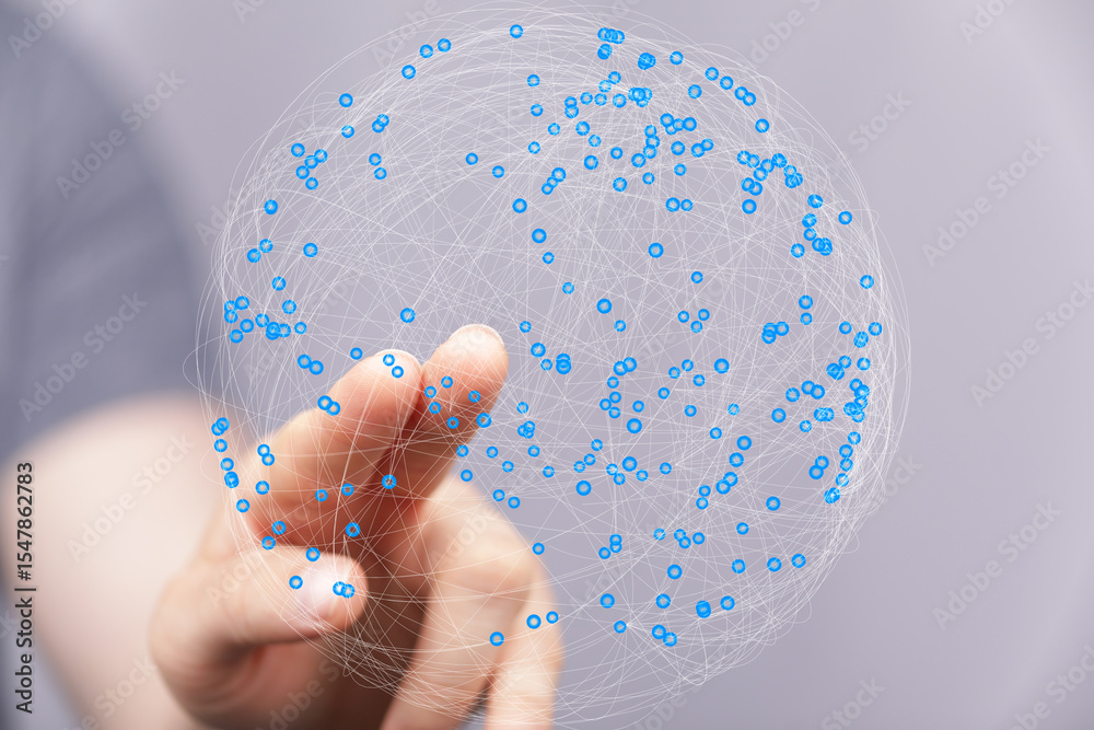 Poster Abstract image of a hand interacting with a digital global network, representing connection and technology.