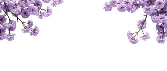 Beautiful cherry blossom branches frame transparency background, creating serene and tranquil atmosphere. delicate purple flowers evoke feelings