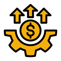 Business Growth Gear Icon Solid Color Lineal Style for Fundraising and Expansion.