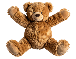 Teddy Bear Lying Down with Arms Spread and Closed Eyes, isolated on transparent background