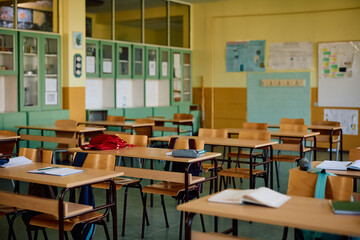 Classroom without students at elementary school.