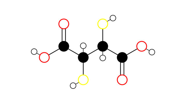succimer molecule, structural chemical formula, ball-and-stick model, isolated image heavy metal chelator
