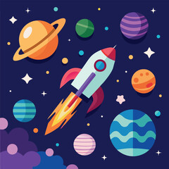 Vector art of outer space with rocket.eps