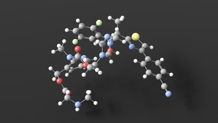 isavuconazonium molecule 3d, molecular structure, ball and stick model, structural chemical formula antifungal