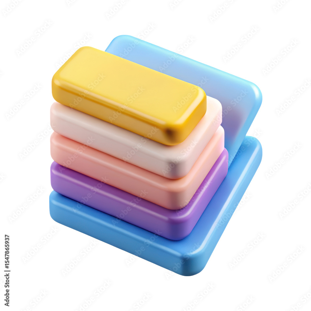 Poster stack of colorful rectangular 3d rendering plasticstyle icons isolated on transparent background