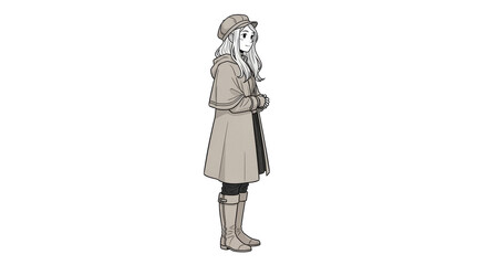 Isolated Woman Character with Coat and Hat