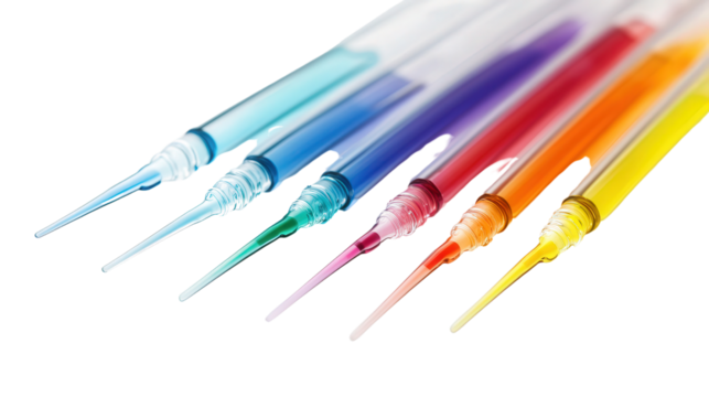Micro pipette set with color coding, Transparent background, PNG file