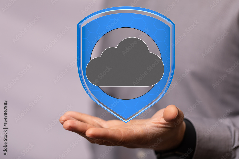Aufkleber Safeguard your cloud data with robust security.  Digital shield graphic.
