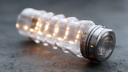 Translucent led water bottle with glowing lights on dark surface
