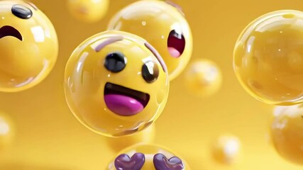 3D rendered emoji collection on floating spheres - Powered by Adobe