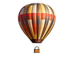 Obraz premium A vibrant hot air balloon, with colorful stripes, floating gracefully, basket attached. PNG
