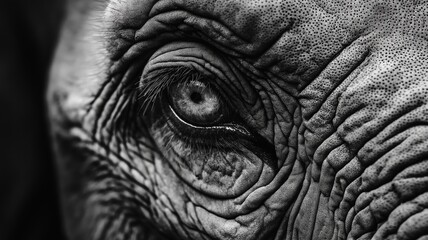 Fototapeta premium Elephant's eye reveals unique textures and emotions, showcasing the animal's wisdom and beauty.