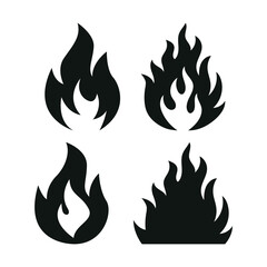 Black Flame Icon Set – Vector Fire Symbols Isolated