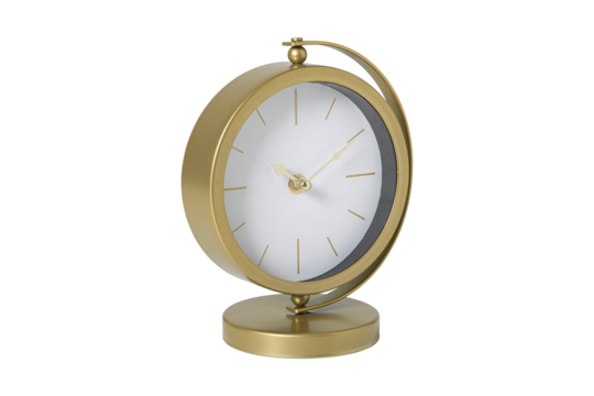 Gold metal desk clock isolated on transparent background
