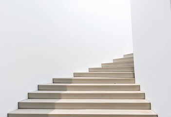 Clean white wall backdrop, concrete stair steps ascending,  house,  lines