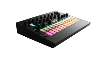 Modern MIDI controller with pads and knobs Transparent background, PNG file