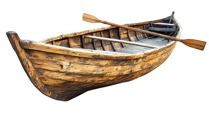 Old Wooden Rowboat with Oars on Light Background