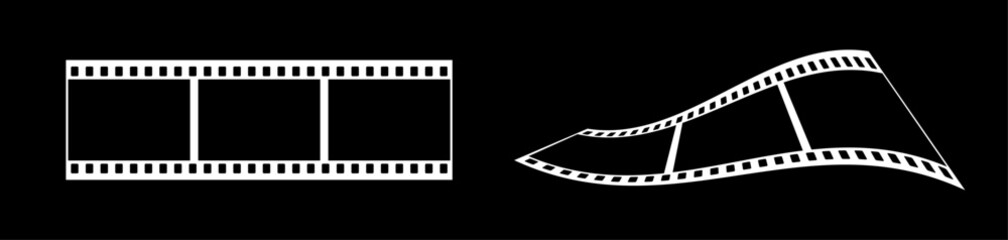 35mm film strip vector design with 3 frames on black background. White film reel symbol illustration to use for photography, television, cinema, photo frame.