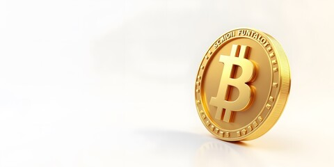 3D Render of a Golden Bitcoin Coin on Minimal White Background