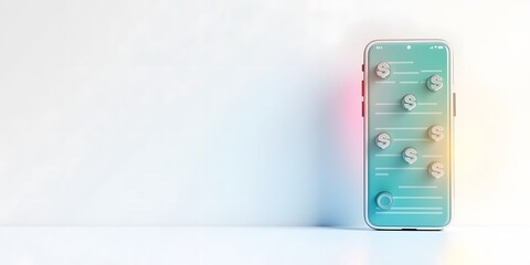 3D Smartphone Digital Banking Interface with Floating Dollar Icons