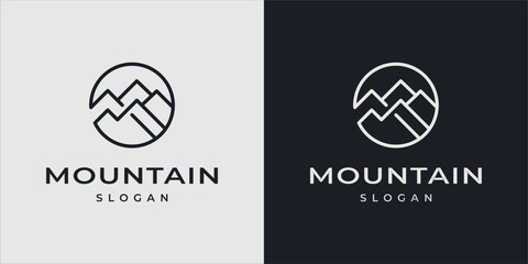 modern line art mountain circle logo design