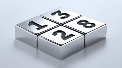 Metallic cubes displaying numerical symbols