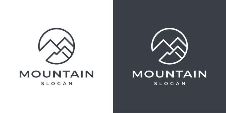modern line art mountain circle logo design