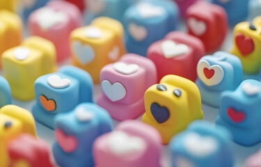 Colorful birthday candles and balloons close up with playful alphabet letters and toys