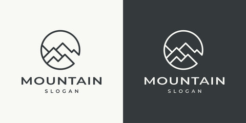 modern line art mountain circle logo design