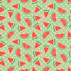 Seamless pattern with watermelon slices. Playful summer design. Perfect for fabric, wallpaper, wrapping, stationery, packaging, and home decor.