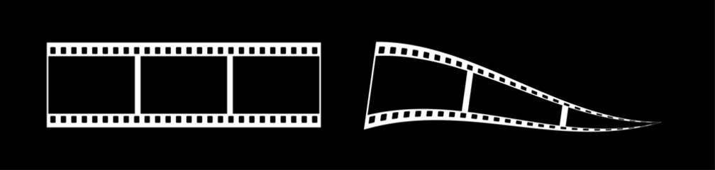 35mm film strip vector design with 3 frames on black background. White film reel symbol illustration to use for photography, television, cinema, photo frame.