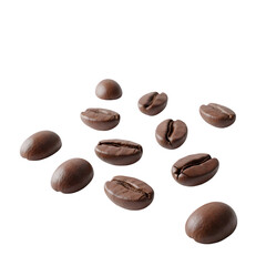 Obraz premium A close up shot of several coffee beans scattered on a black surface in a studio environment setting