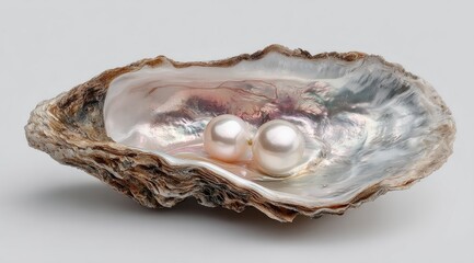Naklejka premium Opalescent oyster shell holding two pearls
