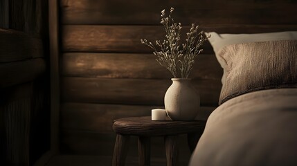 Rustic, Bedroom, Still life, Rustic Bedroom Still Life with Dried Flowers and Candle
