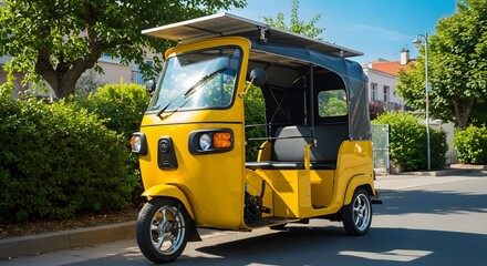 Obraz premium Yellow solar powered rickshaw