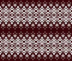 Pixel fabric pattern, abstract, ethnic, pixel style, full fabric pattern, blood red color for textile, cloth, clothes, curtains, carpets, pillows, vector illustration.