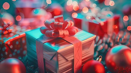 christmas gifts on abstract colored background, colorful gift boxes