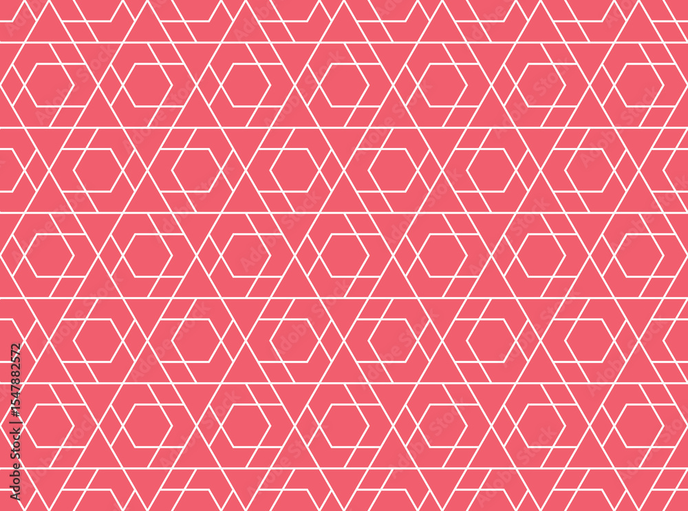Poster The geometric pattern with lines. Seamless vector background. White and pink texture. Graphic modern pattern. Simple lattice graphic design