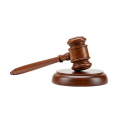 Courtroom Justice Gavel in Wood, Isolated on White or Transparent Background
