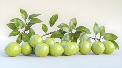 Green plums, Plums, Fruit, Green plums on a branch with leaves