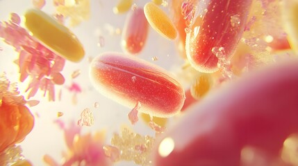 Abstract, Capsules, Pills, Abstract Capsules Floating in Liquid