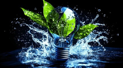 Green energy, Eco-friendly, Light bulb, Green Energy, Eco-Friendly Light Bulb in Water Splash