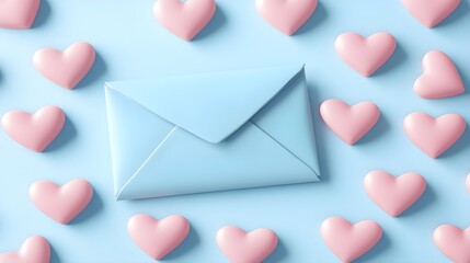 Love, Hearts, Envelope, Pastel Pink Hearts and Light Blue Envelope