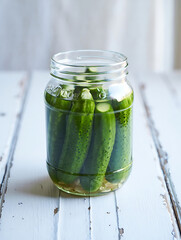 Homemade Pickled Cucumbers: A Glass Jar of Freshly Prepared Dill Pickles