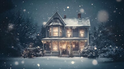 Victorian house, House, Home, Cozy Victorian House in a Winter Snowfall
