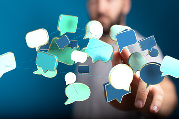 Abstract image of interconnected speech bubbles, symbolizing global communication and networking.