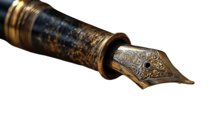 Gold and black pen with a gold nib. transparent background