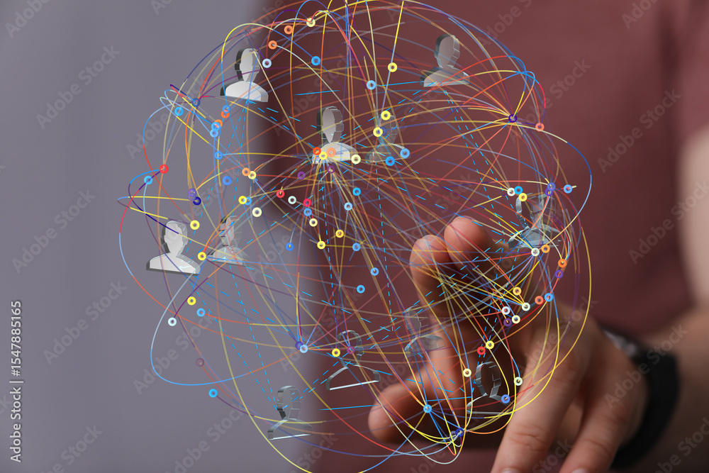 Poster illustrates interconnectedness in a digital world. ideal for technology, networking, and communicati